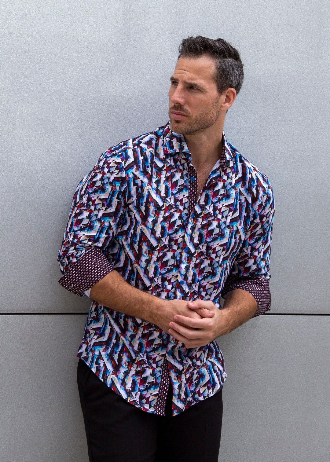 Abstract Glacial Print Long Sleeve Dress Shirt BLUE BLUE / 4X Abstract Glacial Print Long Sleeve Dress Shirt BLUE BLUE / 4X