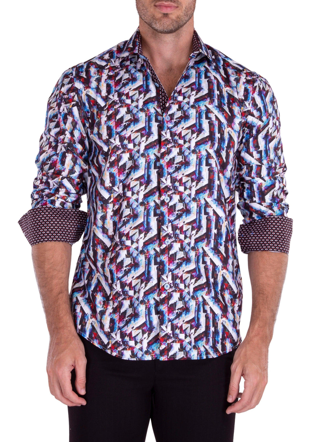 Abstract Glacial Print Long Sleeve Dress Shirt Blue