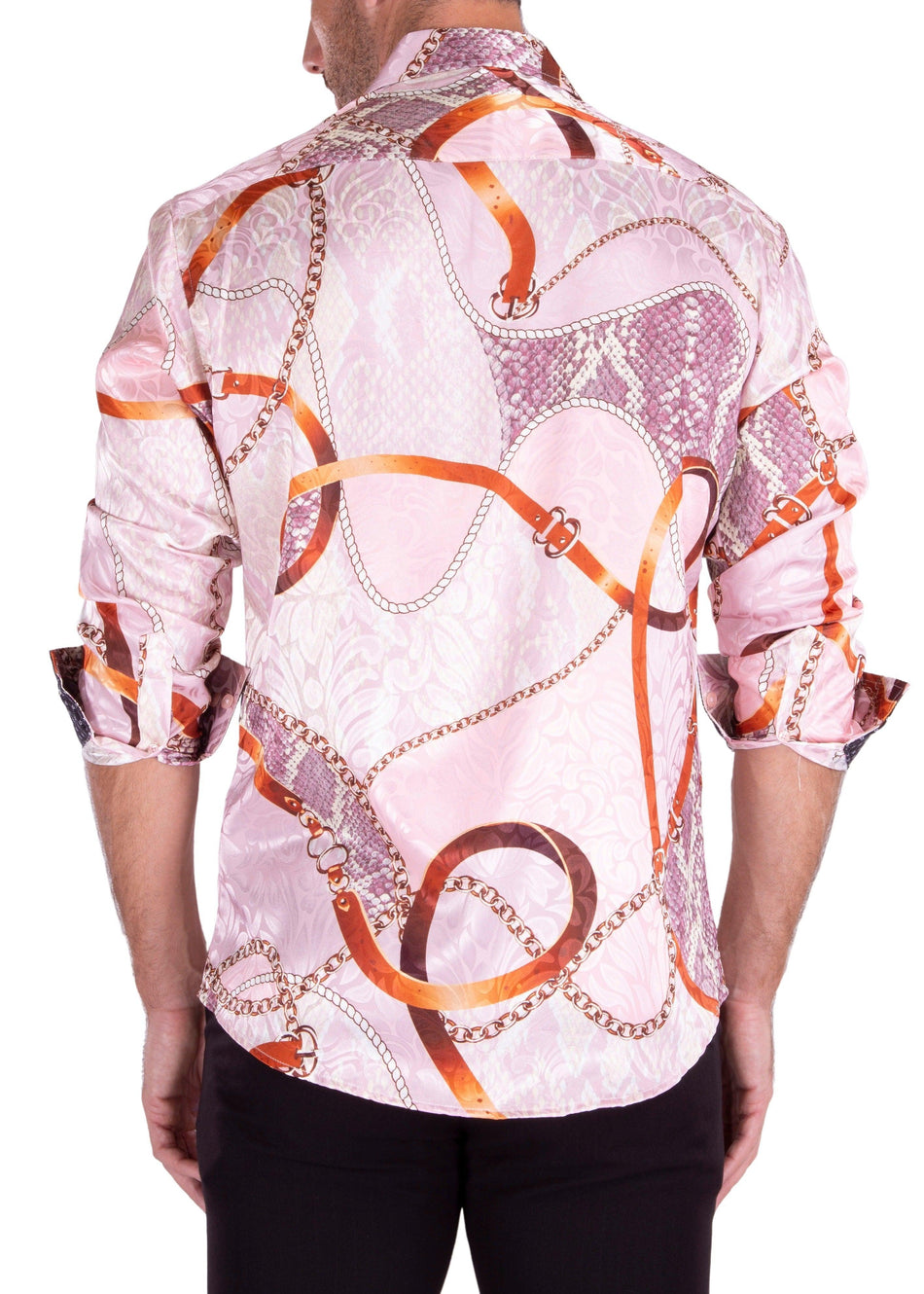 Baroque Motif Silk Texture Long Sleeve Dress Shirt Pink