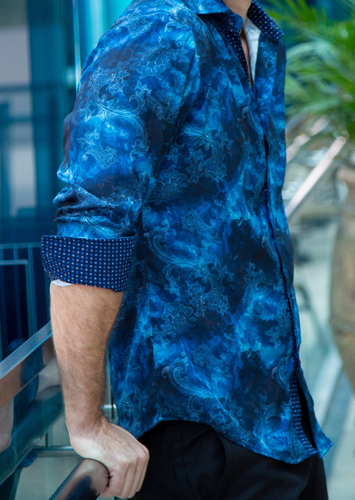 Subtle Fog Paisley Silk Texture Long Sleeve Dress Shirt