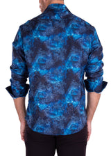 Subtle Fog Paisley Silk Texture Long Sleeve Dress Shirt Navy