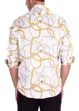 Gold Chain & Hearts Long Sleeve Dress Shirt White