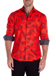 Wild Greek Key Long Sleeve Dress Shirt Red