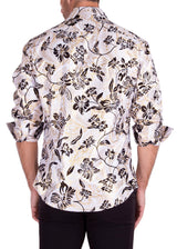 Gold Mandala & Flower Velvet Texture Long Sleeve Dress Shirt White