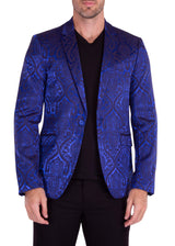 Royal Blue Pattern Satin Effect Evening Blazer