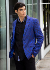 Bespoke blazer for men with embroidered pattern in Royal Blue