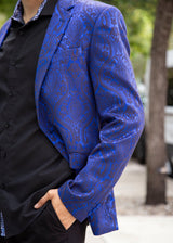 Royal Blue Pattern Satin Effect Evening Blazer