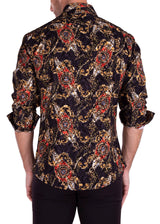 Mixed Baroque Style Velvet Texture Long Sleeve Dress Shirt Black