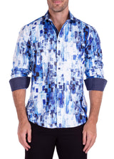 Blue Brush Strokes Long Sleeve Dress Shirt