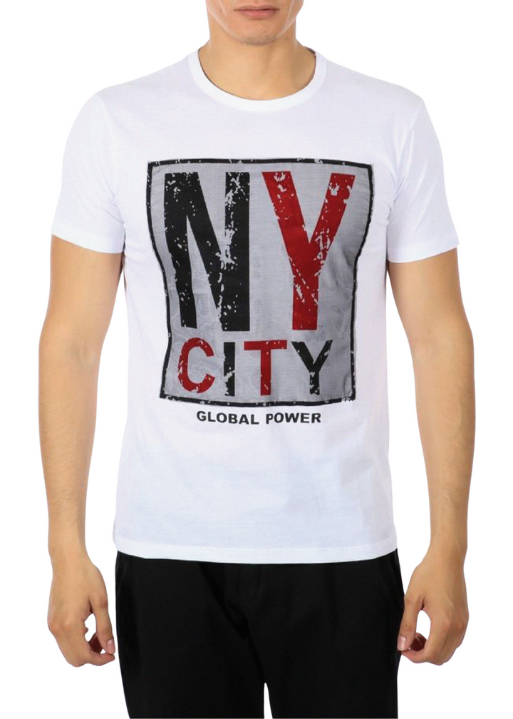 Mesh Overlay NY City Global Power Graphic Tee White