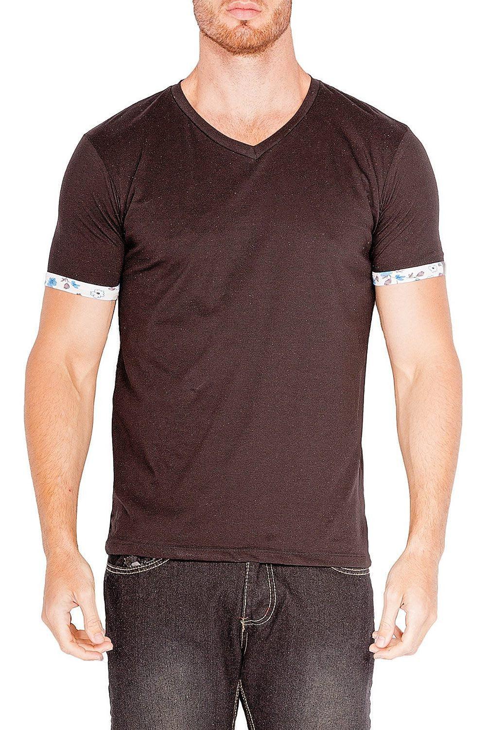 Floral Trim Sleeve T-Shirt Black