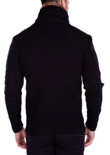 Fur-Lined Collar Button Up Sweater Black