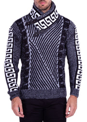 Greek Key Contrast Pullover Sweater Black
