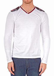 Plaid Shoulder Long Sleeve T-Shirt White