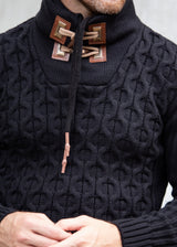 Quarter Zip Cable Knit Pullover Sweater Black