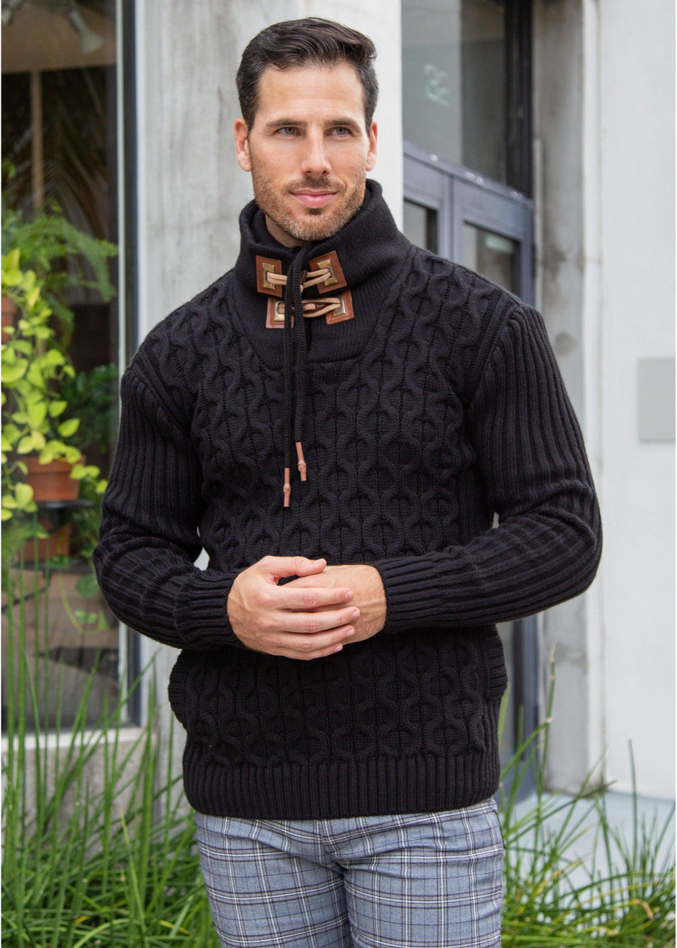 Quarter Zip Cable Knit Pullover Sweater Black– BESPOKE MODA