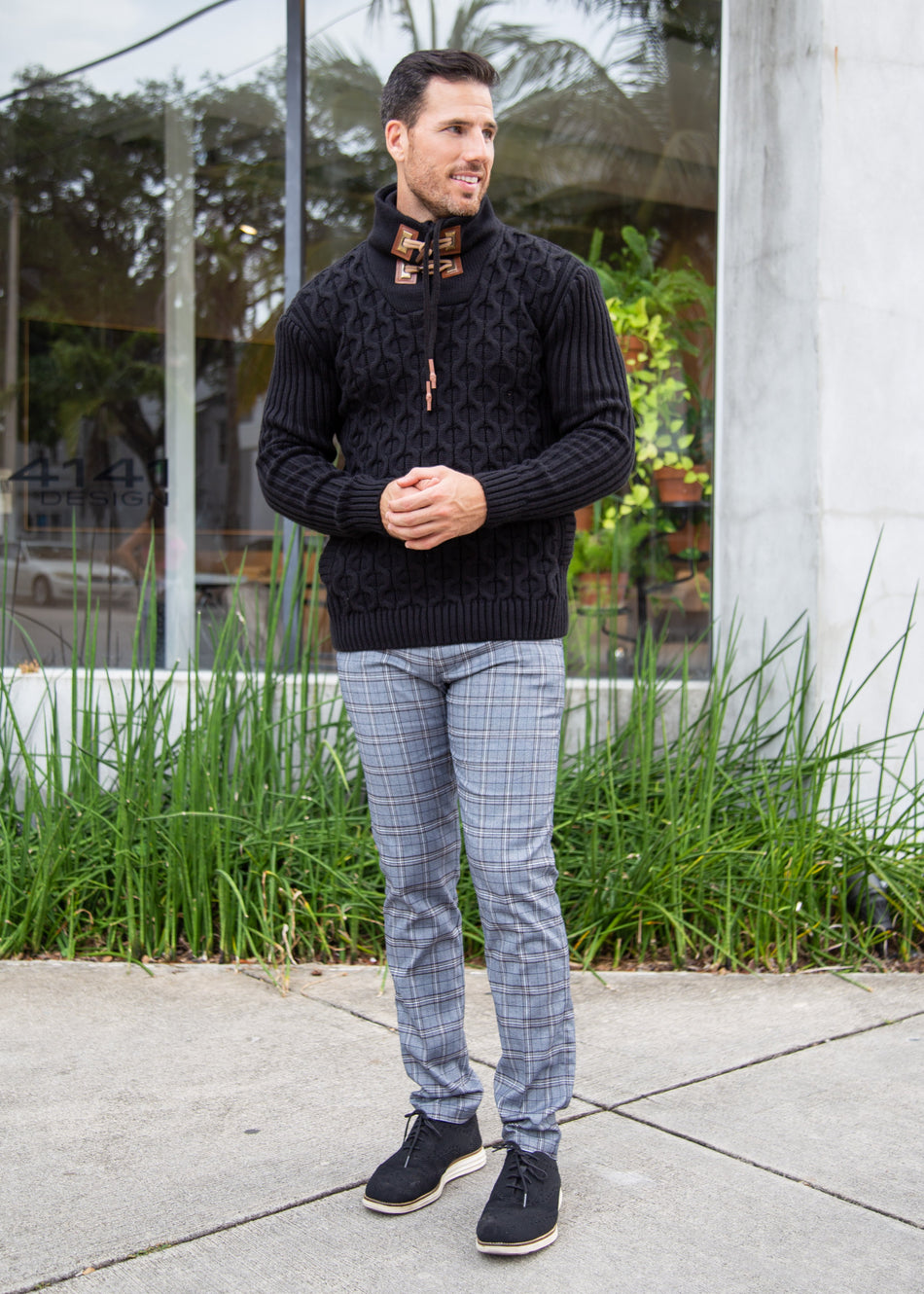 Quarter Zip Cable Knit Pullover Sweater Black