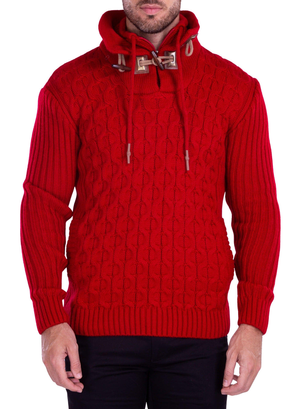 Quarter Zip Cable Knit Pullover Sweater Red