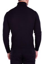 Textured Turtleneck Sweater Black Men's Solid Color Knit Wool Cotton Bespoke Moda by NEO NYC