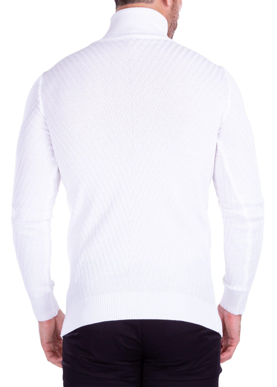 Textured Turtleneck Sweater White Men's Solid Color Knit Wool Cotton Bespoke Moda by NEO NYC